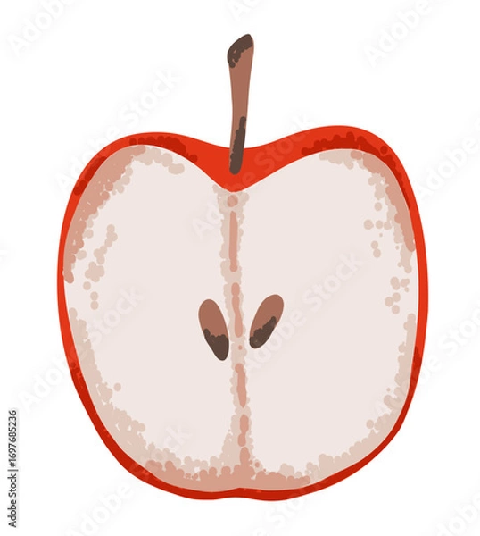 Fototapeta Half of red apple fruit in simple flat style with speckled noise texture