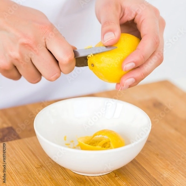 Obraz Hands zesting a lemon over a bowl