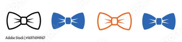 Fototapeta Collection of colorful bow tie illustrations in   tones, shown in a flat vector style. Each bowtie features a unique shape and knot, perfect for fashion, celebration, or design elements