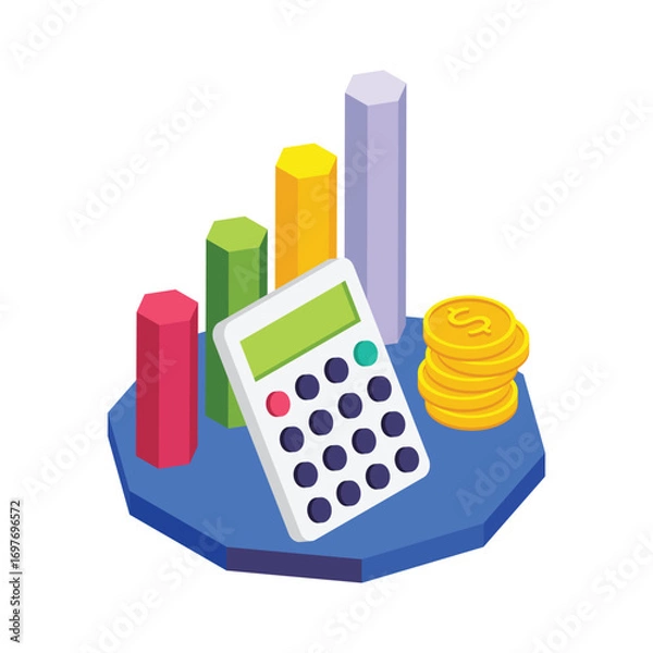 Fototapeta Calculator Tax Projection isometric vector illustration.