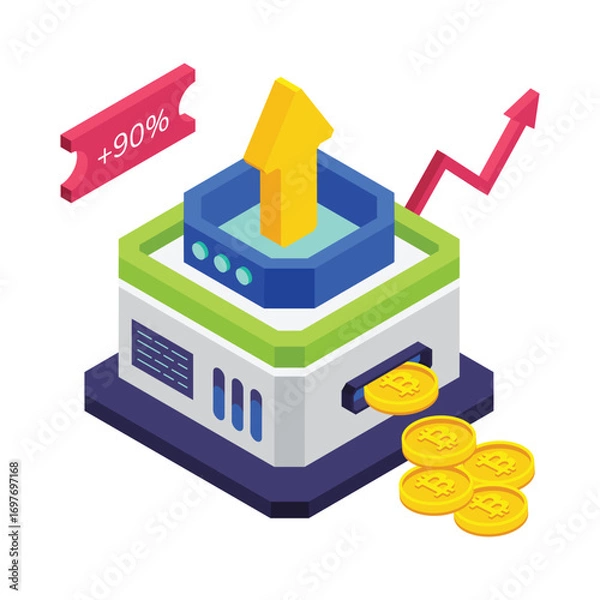 Fototapeta Blockchain Coin isometric vector illustration.