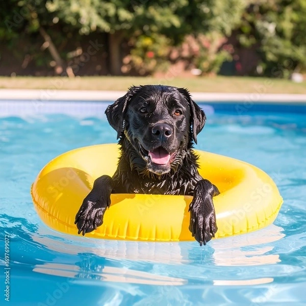 Obraz Happy black lab in pool