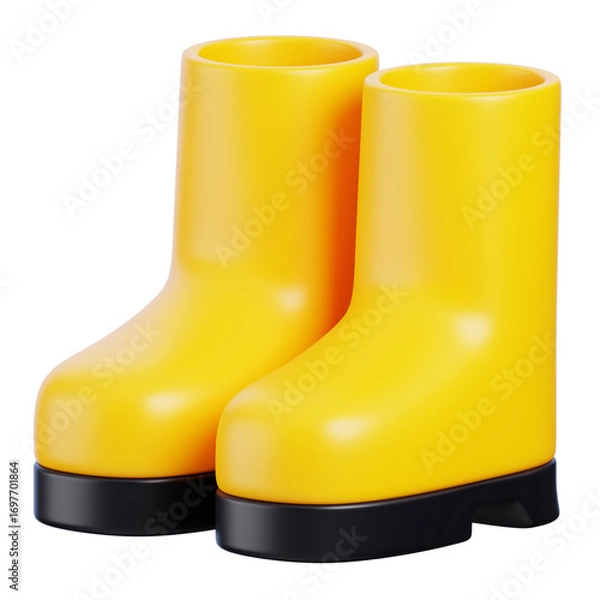 Obraz Yellow farm boots 3d render icon. Agricultural equipment concept.
