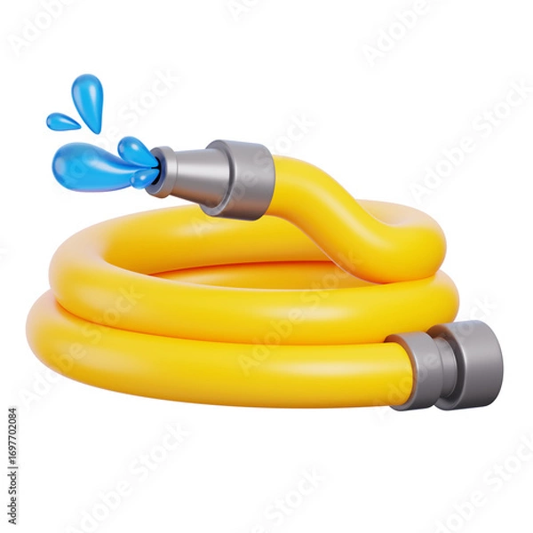 Obraz Yellow garden hose pipe 3d render icon. Agricultural equipment concept.