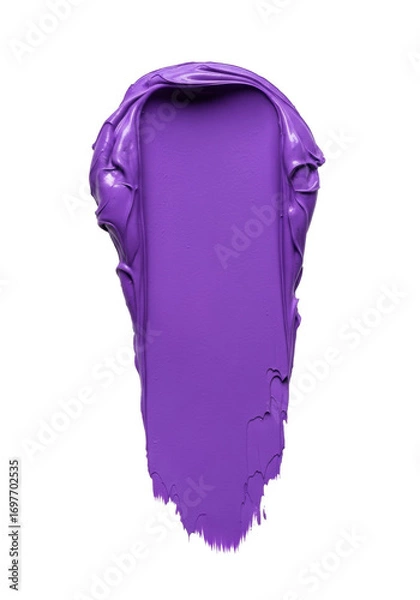 Fototapeta A thick, dense, sculptural swatch of opaque electric violet cream makeup, perfectly applied as a vertical matte stripe on a transparent background with copy space, concept for avant-garde beauty