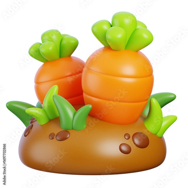 Obraz Growing carrots 3d render icon. Farming and gardening concept.