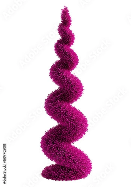 Fototapeta A single artificial topiary in vibrant magenta, sculpted into an intricate spiral with glossy leaves, against a transparent background, studio light, minimalist design concept