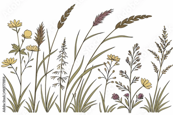 Fototapeta "Wild Meadow Grass Border Vector"