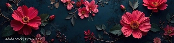 Obraz Intricate dark floral wallpaper with deep shadows and moody lighting creates a dramatic and elegant atmosphere for interior design , textured, pattern, victorian