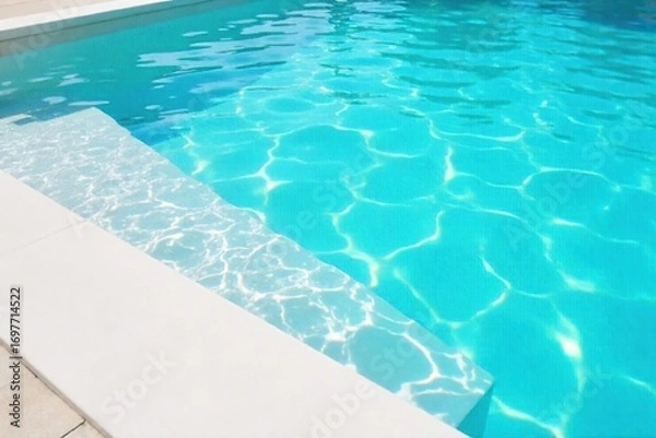Obraz Sparkling clean pool water, a pristine white surface reflecting sunlight, creating a tranquil and inviting summer scene Ideal for relaxation, vacation, and luxury themes , resort, summer, clear
