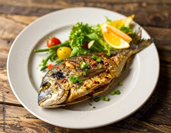 Obraz Grilled fish with vegetables (3)
