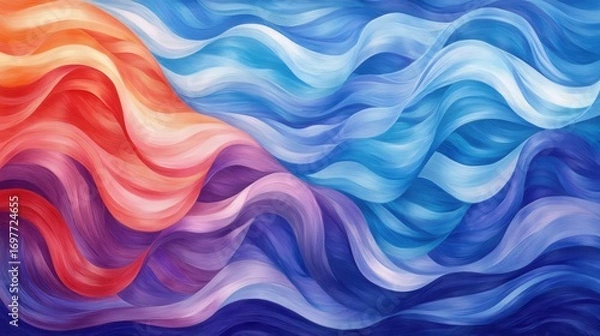 Fototapeta Abstract painting with wavy lines and vibrant color gradients