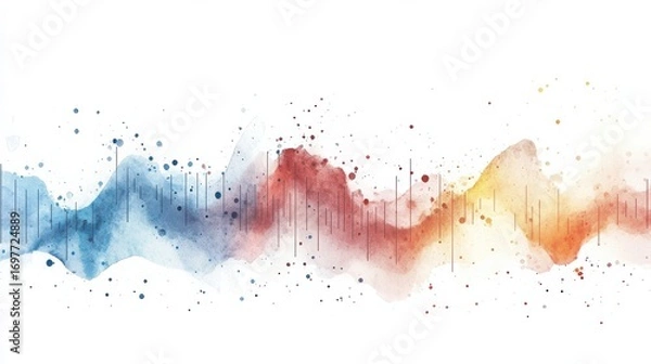 Fototapeta Abstract watercolor painting with wave-like forms and color splatter