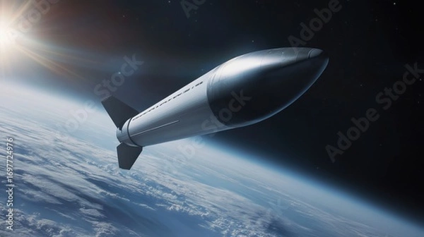 Fototapeta Rocket ascending through Earth's atmosphere on a dramatic day