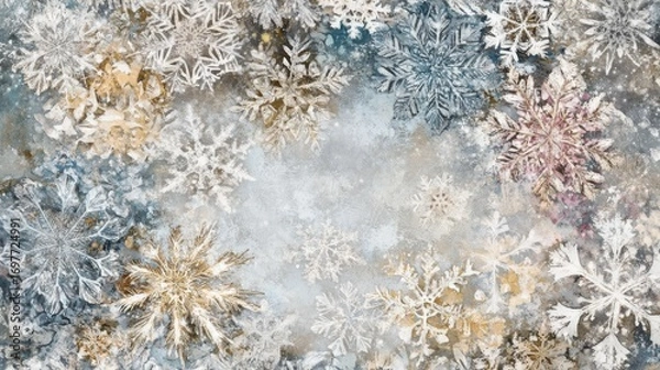 Fototapeta Numerous colorful snowflakes sparkling in winter sunlight