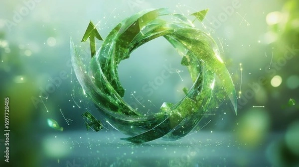 Fototapeta Abstract circular shape made of leaves with upward arrows