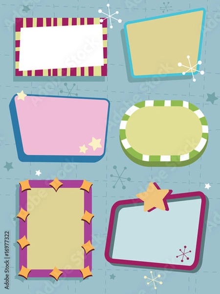 Fototapeta Retro frames vector clipart banners with copy space on blue background
