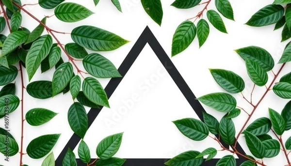 Obraz Lush Green Leaves Framing Geometric Triangle Design