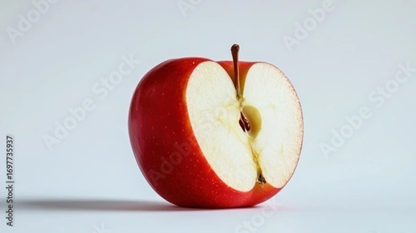 Fototapeta Cut in half fruit displaying seeds on plain background