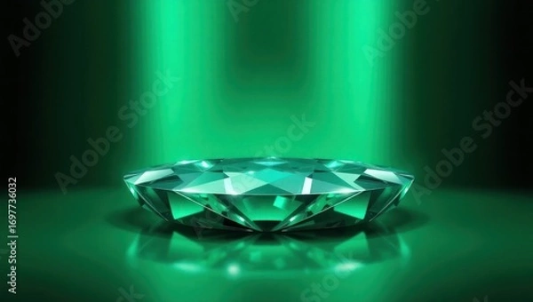 Obraz Luxurious Emerald Cut Diamond on Green Reflection Background