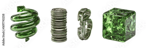 Fototapeta Green Abstract Shapes and Objects for Creative Design Projects