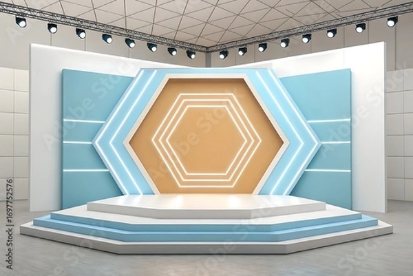 Fototapeta Modern stage with geometric design and lighting podium