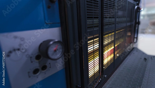 Obraz オフセット印刷機ローラー部のクローズアップ