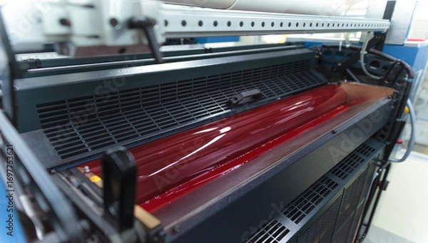 Obraz オフセット印刷機のインキ供給部のクローズアップ