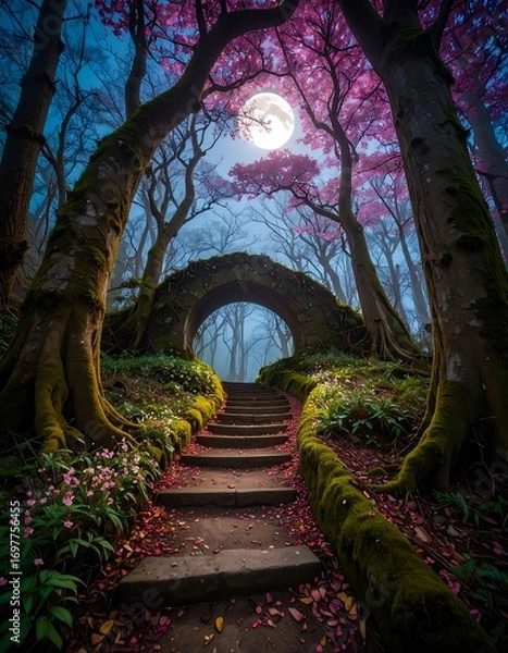 Obraz Magical moonlit forest path