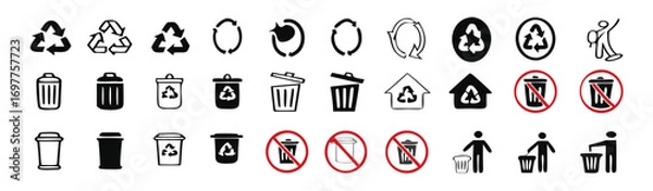 Fototapeta Recycle icon and trash symbol, Recycling sign, Recycle symbol Isolated on white background. Vector stock illustration. 
