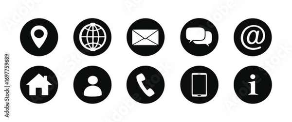 Fototapeta Contact information icons, vector for business card and website, 