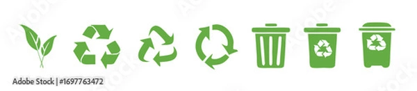 Fototapeta set of recycle icons. ecology green icons for packaging. trash and leaf symbol. 
