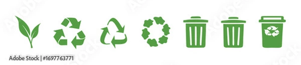 Fototapeta set of recycle icons. ecology green icons for packaging. trash and leaf symbol. 
