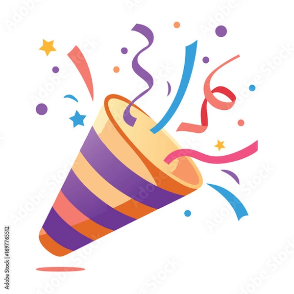 Fototapeta Vector icon party popper. Cartoon emoji of birthday confetti explosion. Simple minimal illustration isolated on white background, 
