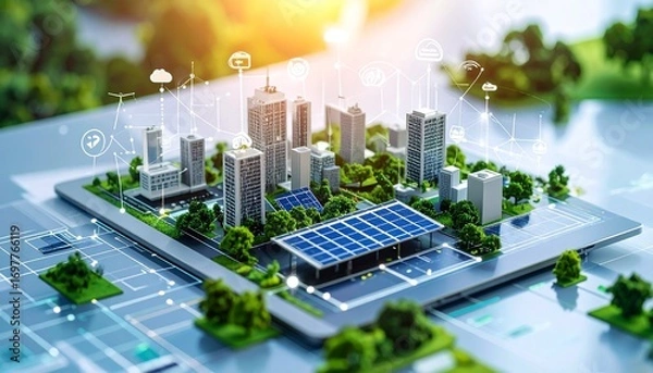 Obraz Smart city on digital tablet