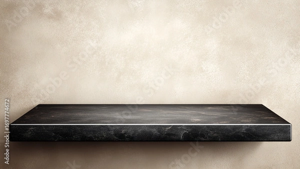Fototapeta Matte black floating shelf with beige wall