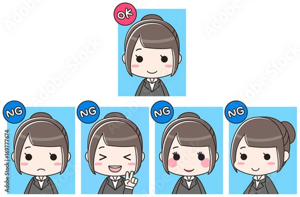 Obraz 証明写真のOK・NGセット（アイコン付き）　女性