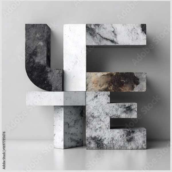 Fototapeta 3D marble letters forming the word 'LIFE' in a modern, minimalist style. Stone art.