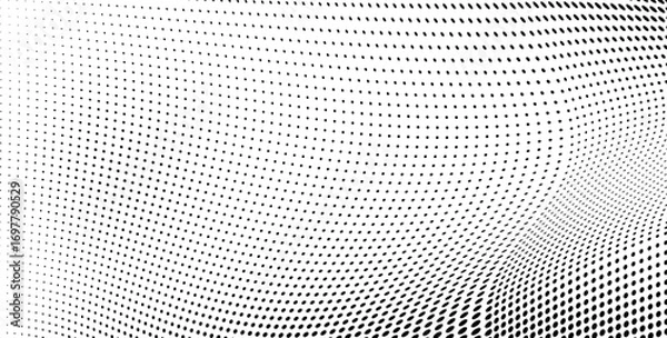 Fototapeta Abstract halftone wave dotted background. Halftone  grunge pattern with square.  Vector halftone modern pop art twisted texture for poster, cover, business card, postcard, art label layout, sticker.