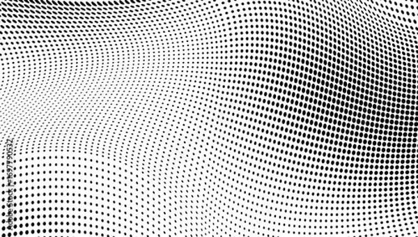 Fototapeta Abstract halftone wave dotted background. Halftone  grunge pattern with square.  Vector halftone modern pop art twisted texture for poster, cover, business card, postcard, art label layout, sticker.