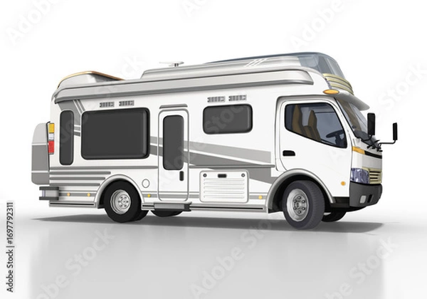 Fototapeta 3d Modernes Wohnmobil, Camper  in Weiß und grau freigestellt auf transparenten Hintergrund