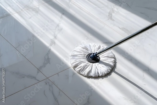 Obraz White mop cleaning glossy floor.