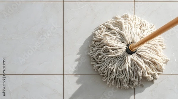 Obraz Mop on clean tiled floor.