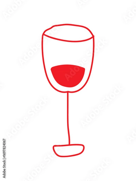Fototapeta Simple Red Wine Glass Illustration on Black Background Filled with Red Liquid in a Hand Drawn Style