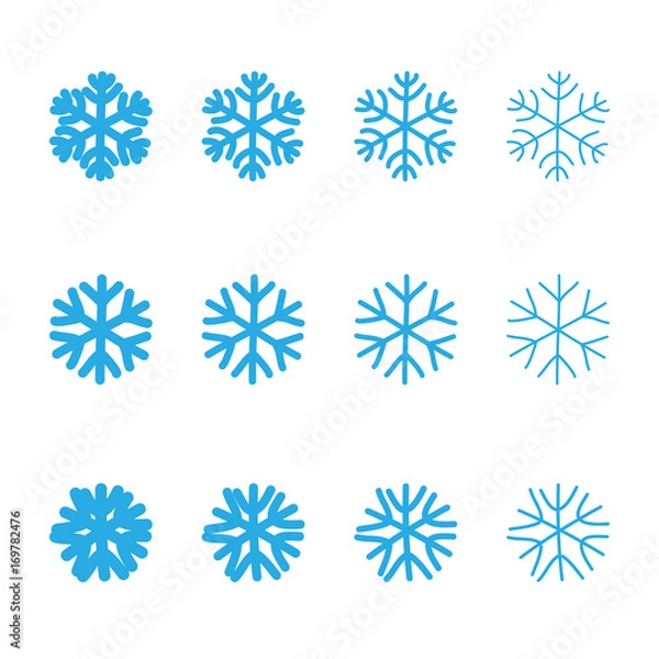 Fototapeta Snowflakes signs set. Blue Snowflake icons isolated on white background. Snow flake silhouettes. Symbol of snow, holiday, cold weather, frost. Winter design element Vector illustration