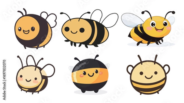 Fototapeta Vector illustration of a set of funny cartoon bees