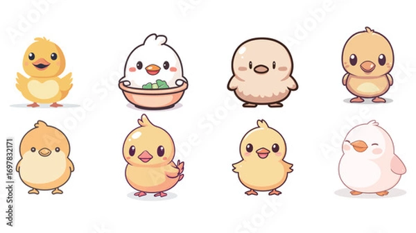 Fototapeta set of easter eggs and chicken