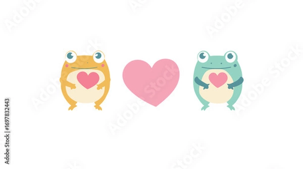 Fototapeta Vector illustration of a set of funny cartoon frogs with hearts
