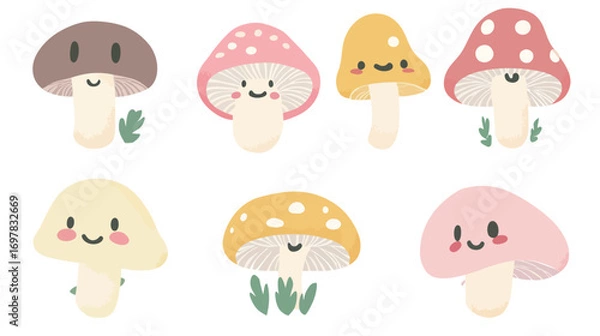 Fototapeta Vector illustration of a set of funny cartoon mushrooms
