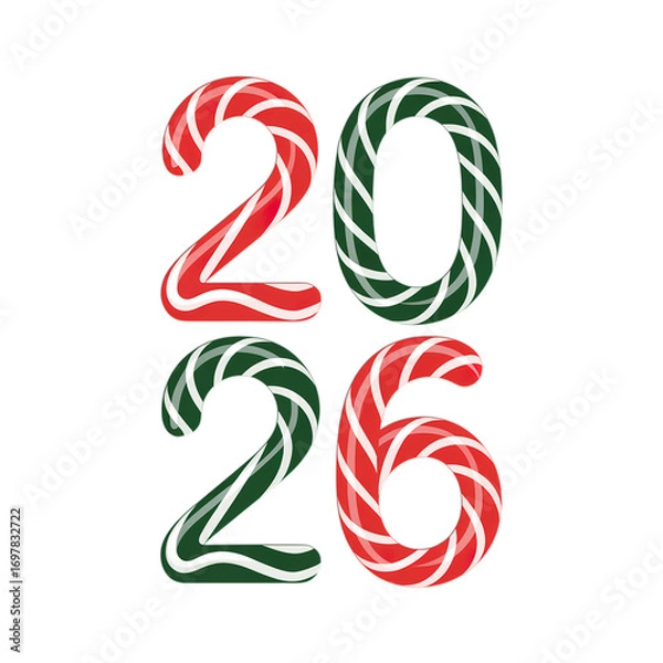 Fototapeta Festive 2026 new year design with candy cane numbers adds sweet holiday cheer and joyful spirit